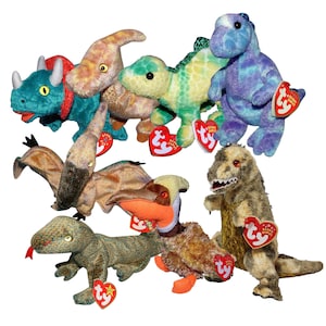 Ty Beanie Babies Dinosaur Prehistoric Reptiles Toothy, Tooter, Hornsly, Swoop, Glider, Scaly, Tyranno, Spikey, Swampy
