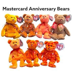 Ty Beanie Babies Mastercard Jubiläumsbären 1-7 mit oder ohne Dankeskarten