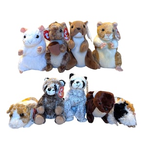 Ty Beanie Babies Mouse, Raccoon Cheezer, Nuts, Nutty, Pellet, Twitch, Bandito, Runner, Sneaks, Patches, Cheesly, Cheddar