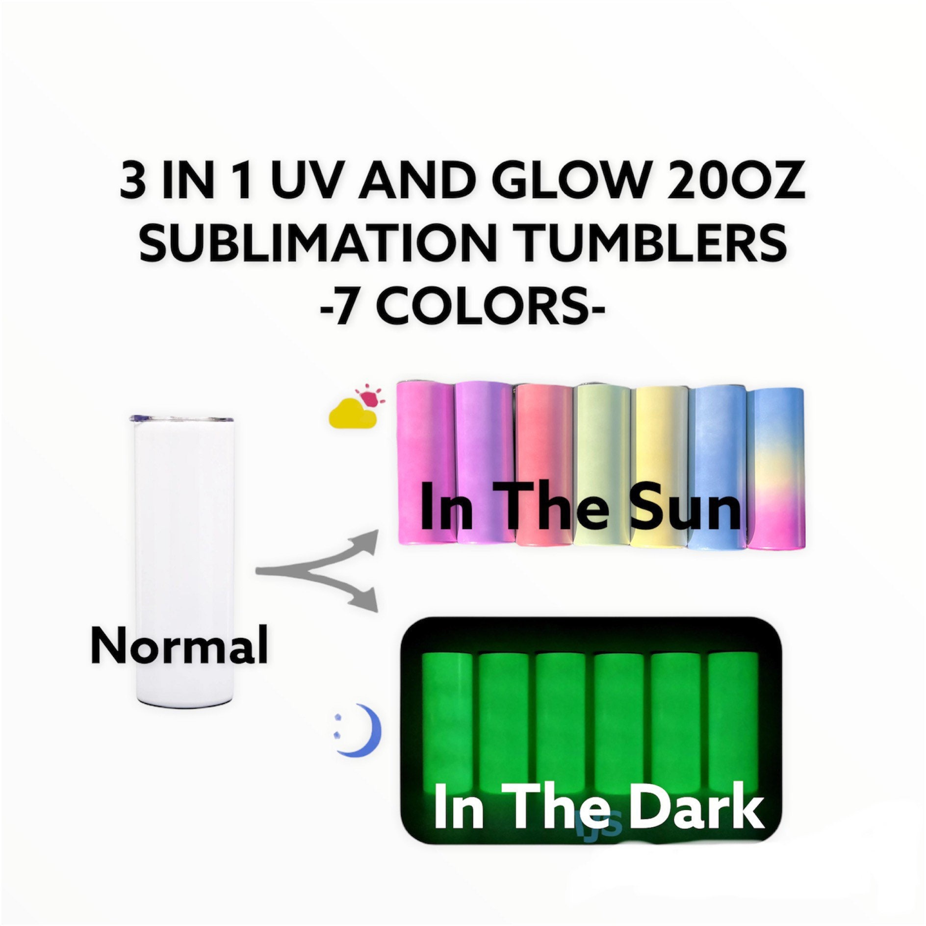25 pack 20oz Green Glow In the Dark Sublimation Straight Tumbler