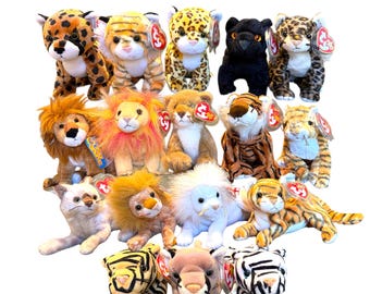 Ty Beanie Babies Big Cats Stripes, Blizzard, Canyon, Leelo, Tiggs, Chessie, Rumba, Midas 2.0, Twilight, Sneaky, India, Pride, Tracks, Bushy