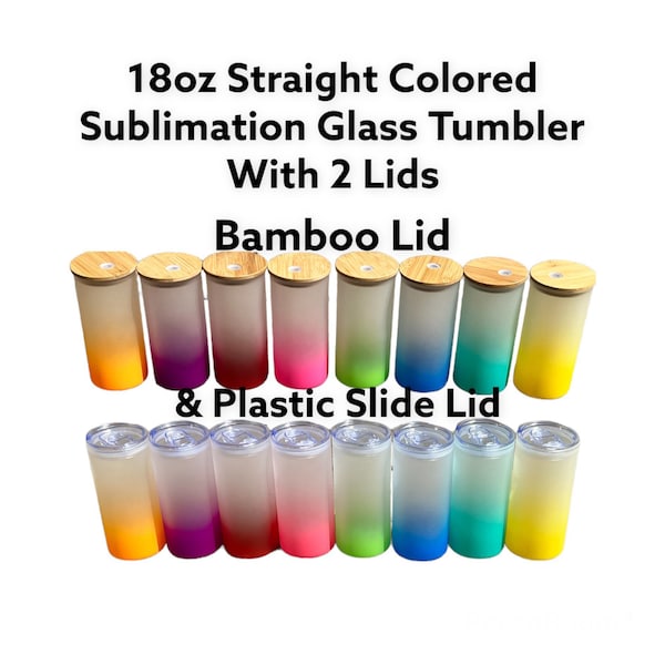 Wholesale Price Colorful 18oz  Straight Sublimation Glass Can Tumbler 2 Lids Bamboo and Plastic Slide Lid