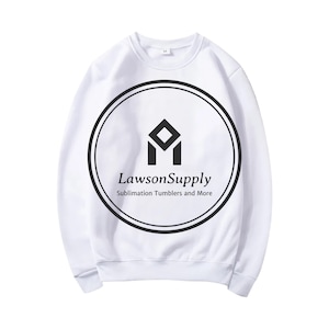 Peut inclure: Sweat-shirt blanc avec un graphique circulaire noir repr&eacute;sentant un motif g&eacute;om&eacute;trique et le texte "LawsonSupply Sublimation Tumblers and More".