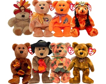 Ty Beanie Babies Thanksgiving Theme Leaves, Harvester, Gratefully, Thankful, Little Bear, Little Feather, Plymouth, Pilgrim