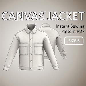 Size S - Canvas Jacket for men Simple Jacket with Front Button Placket Collar and Stand - Digital Sewing Pattern PDF
