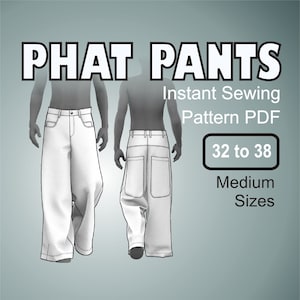 Phat Pants Wide Leg Rave Pants - Oversized Skater Baggy Jeans - Digital Sewing Pattern PDF Sizes 32, 34, 36, 38