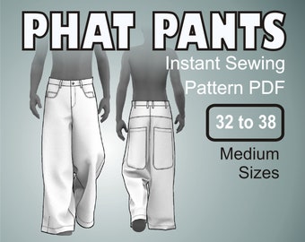 Phat Pants Wide Leg Rave Pants - Oversized Skater Baggy Jeans - Digital Sewing Pattern PDF Sizes 32, 34, 36, 38