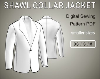 Veste de costume blazer facile à col châle pour homme - PDF numérique - Patron de couture numérique - Petites tailles XS/S/M