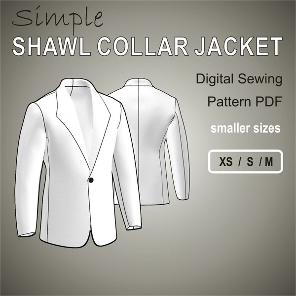 Simple Shawl Collar Easy Blazer Suit Jacket for men - Digital Sewing Pattern PDF - Smaller Sizes XS / S / M