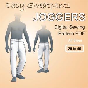 Joggers for men Sweatpants easy Track-pants for beginners - Digital Sewing Pattern PDF - All Sizes 26 to 40