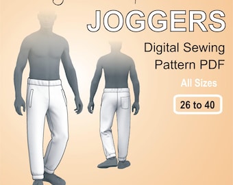 Joggers for men Sweatpants easy Track-pants for beginners - Digital Sewing Pattern PDF - All Sizes 26 to 40
