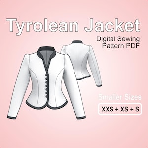 Cropped Tyrolean Folklore Wool Jacket / Traditional Walk Janker for Women / Smaller Sizes S + XS + XXS Digital Sewing Pattern PDF