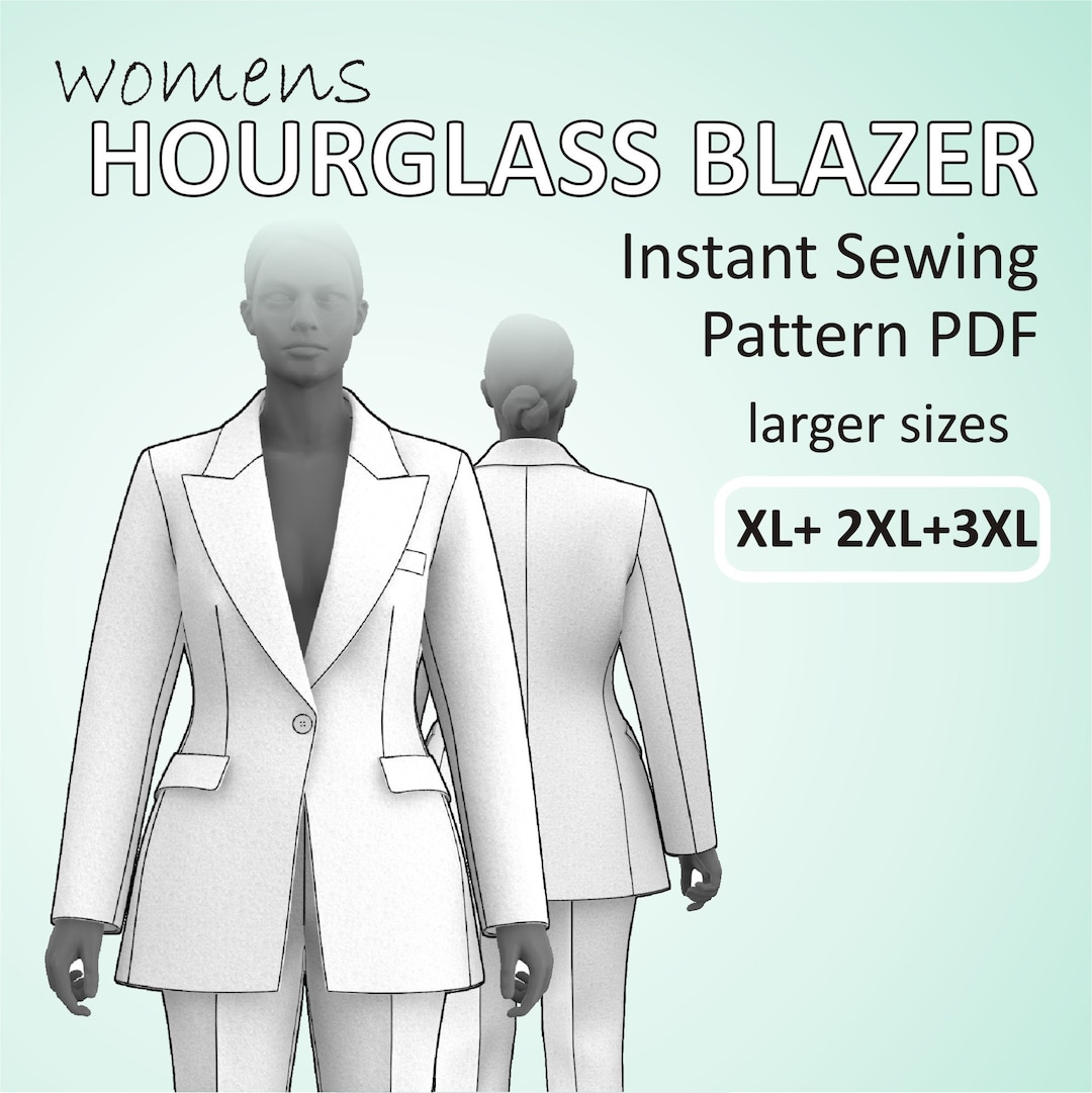 Hourglass Blazer Feminine Suit Jacket for Women With Lapel and Full Lining Larger Sizes XL2XL3XL Digital Sewing Pattern PDF Etsy