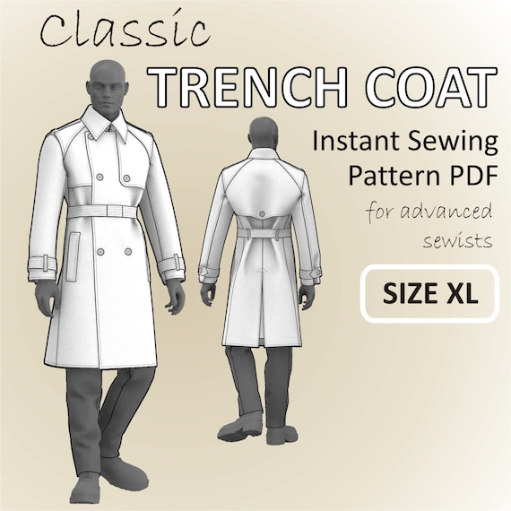 Size XL - Trench Coat for Men - Classic Tailored Double Breasted
