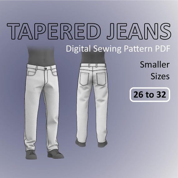 Men's Jeans Tapered Denim Pants - Digital Sewing Pattern PDF