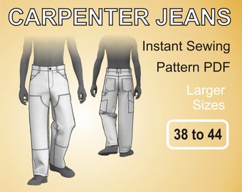 Jeans Carpenter Jeans Workwear, pantalons fonctionnels, jambes larges, coupe ample, modèle de couture numérique PDF, paquet de grandes tailles 38/40/42/44