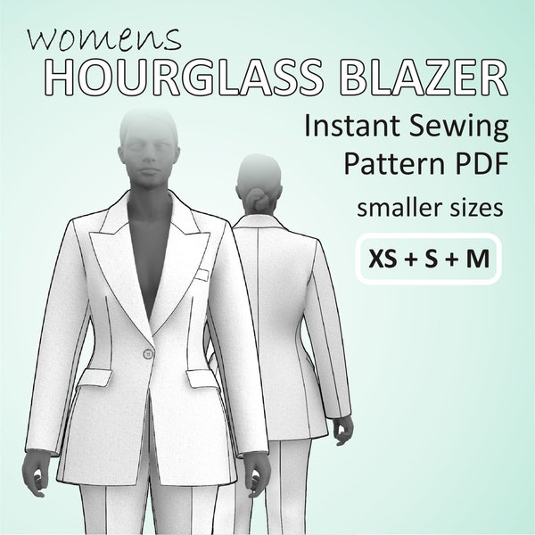 Hourglass Blazer Feminine Suit Jacket for Women with Lapel and full Lining - Smaller Sizes XS+S+M - Digital Sewing Pattern PDF