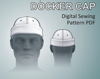 Docker Cap Sewing Pattern PDF for woven fabric with 6 panels, cuff and an oval crown shape for a better fit, 7 sizes without strap adjuster