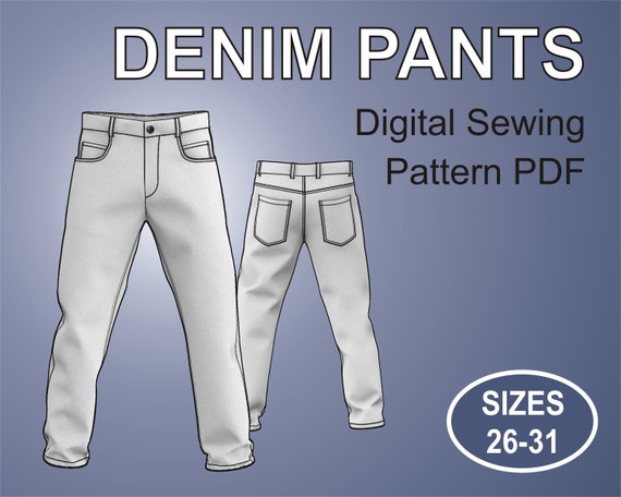 Boot Cut Denim Jeans for Mens Sewing Pattern Pdf. Size