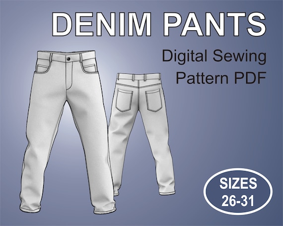 Boot Cut Denim Jeans for Mens Sewing Pattern Pdf. Size