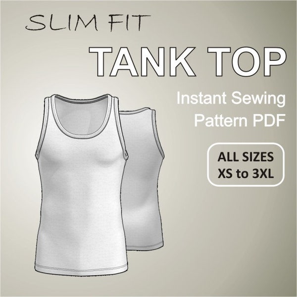 Slim Fit tanktop singlet voor heren Digitaal naaipatroon PDF-ondergoed Alle matenbundel van XS tot 3XL