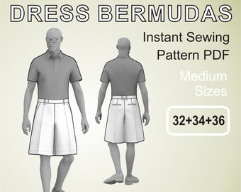 Oversized Bermudas Dress Shorts for men Summer wide leg Short Pants man - Digital Sewing Pattern PDF - Medium Sizes 32 + 34 + 36
