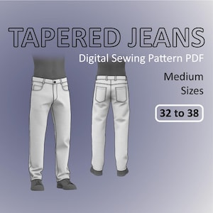 Men's Jeans Tapered Denim Pants Digital Sewing Pattern PDF Medium Sizes Bundle 32 to 38 Inches
