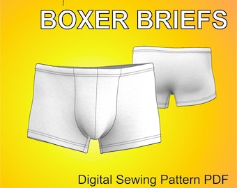 Simple fitted Boxer Briefs for men Stretch Underwear Digital sewing pattern PDF - All Sizes 26-44