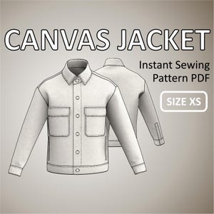 Size XS - Canvas Jacket for men Simple Jacket with Front Button Placket Collar and Stand - Digital Sewing Pattern PDF