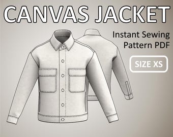Size XS - Canvas Jacket for men Simple Jacket with Front Button Placket Collar and Stand - Digital Sewing Pattern PDF