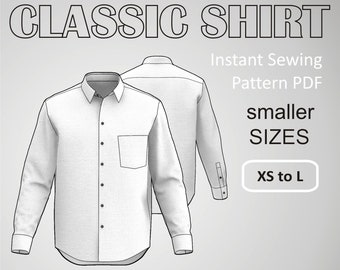 Classic Dress Shirt for men Button Up Business Formal Shirt - Smaller Sizes - XS to L - Digital Sewing Pattern PDF