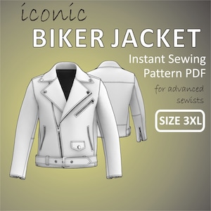Size 3XL - Iconic Biker Jacket for men Double Rider Motorcycle Jacket asymmetrical Moto Zipper Jacket - Digital Sewing Pattern PDF