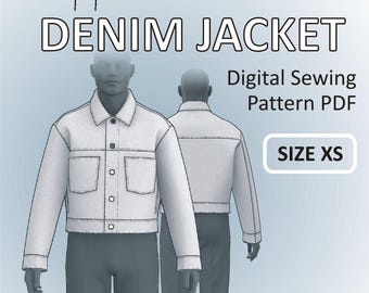 Cropped Denim Jacket for men - Jean Jacket - Digital Sewing Pattern PDF - Size XS