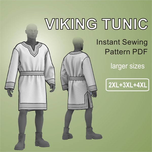 Viking Tunic - medieval ancient robe - PDF Sewing Pattern Sizes 2XL + 3XL +4XL
