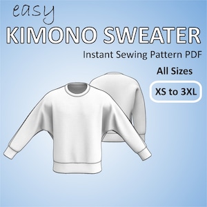 Kimono Sweater with Dolman Sleeves - Easy Beginner Sewing Pattern PDF - All Sizes XS to 3XL