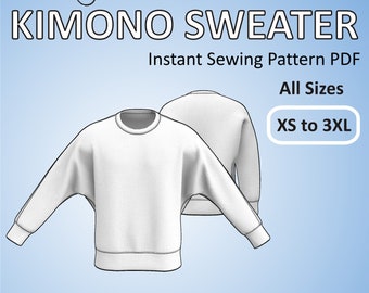 Kimono - Pull dolman / Patron de couture très facile PDF / Unisexe / Toutes les tailles XS à 3XL