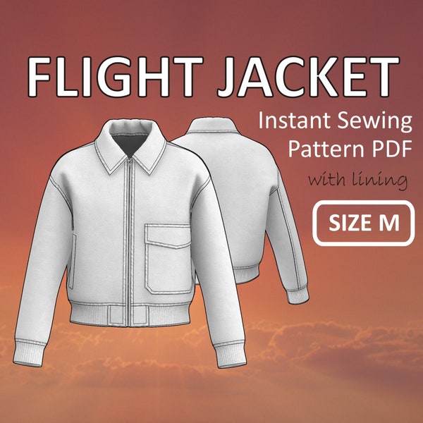 Size M - Flight Jacket for men Aviator Jacket with Front Zipper Pilot Jacket Blouson - Digital Sewing Pattern PDF