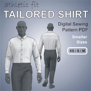 Tailored Shirt for athletic Men - Dress Shirt - Smaller Sizes XS + S + M Digital Sewing Pattern PDF