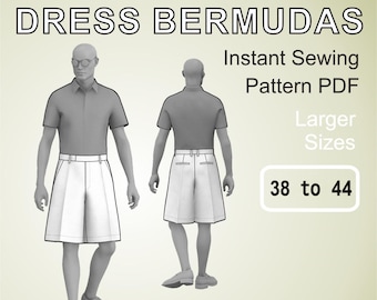 Oversized Bermudas Dress Shorts for men wide leg Short Pants man - Digital Sewing Pattern PDF - Larger Sizes 38 + 40 + 42 + 44