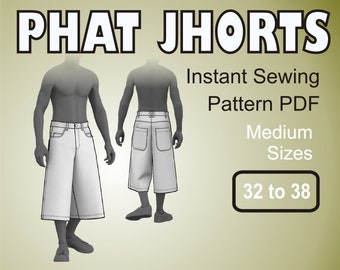 Phat Jhorts Baggy Bermudas Oversized Wide Leg Skater Short Jeans - Digital Sewing Pattern PDF Sizes 32, 34, 36, 38