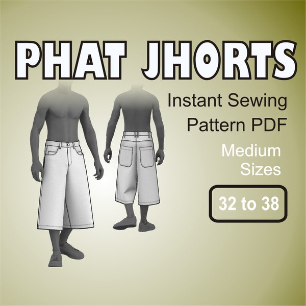 Phat Jhorts Baggy Bermudas Oversize Wide Leg Skater Short Jeans - Modèle de couture numérique PDF Tailles 32, 34, 36, 38