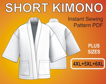 Oversized Short Kimono Style Digital PDF Sewing Pattern Oversized Jacket for men Plus Sizes 4XL + 5XL + 6XL