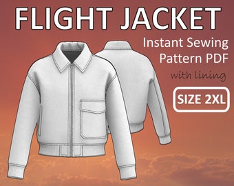 Size 2XL - Flight Jacket for men Aviator Jacket with Front Zipper and Lining Pilot Jacket Blouson - Digital Sewing Pattern PDF