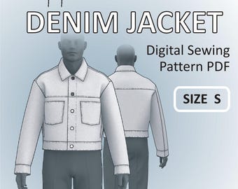 Cropped Denim Jacket for men - Jean Jacket - Digital Sewing Pattern PDF - Size S