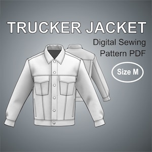 Größe M - Trucker Jacke für Männer Jeansjacke Herren Jeansjacke - Digitales Schnittmuster PDF mit ausführlicher Anleitung