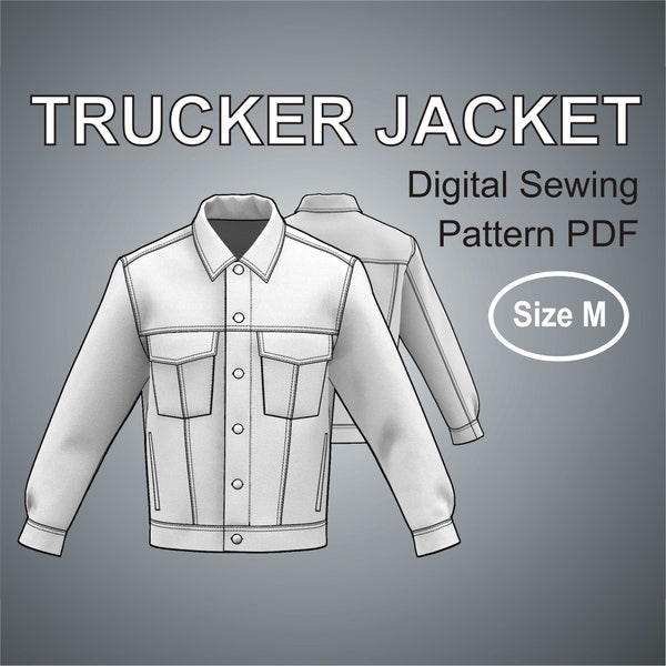 Size M - Trucker Jacket for men Jean Jacket Mens Denim Jacket - Digital Sewing Pattern PDF with comprehensive Instructions