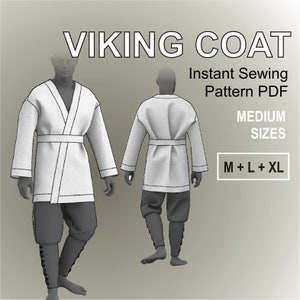 Peut inclure: Patron de couture pour un manteau viking blanc, disponible en tailles moyennes, y compris M, L et XL. Le patron est présenté sur un mannequin numérique en vue de face et de dos. Patron de couture instantané PDF.
