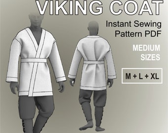 Viking Coat for men Cosplay Easy Coat without lining - Digital Sewing Pattern PDF - Medium Sizes M + L + XL