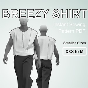 Breezy Shirt for men Sleeveless Shirt without collar easy sewing project for the summer -  Digital Sewing Pattern PDF - Smaller Sizes XXS-M