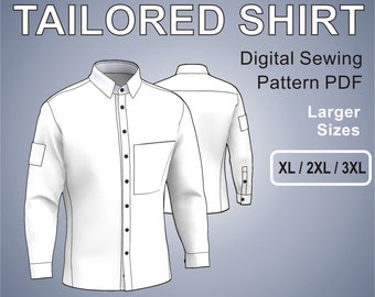 Tailored Shirt for athletic Men - Dress Shirt - Larger Sizes XL + 2XL + 3XL Digital Sewing Pattern PDF